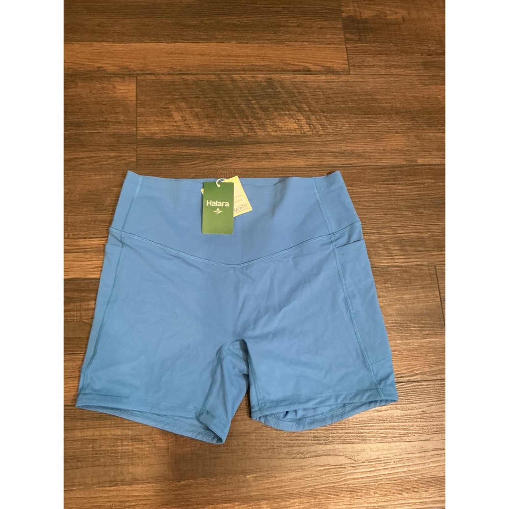 Halara UltraSculpt Biker Shorts Blue High Waisted Side Pockets Size L